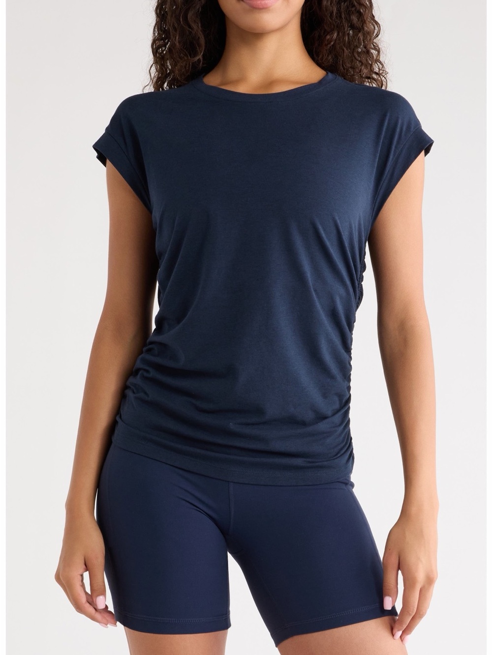 Zella Breezy Ruched Top Navy Sapphire Size M NWOT